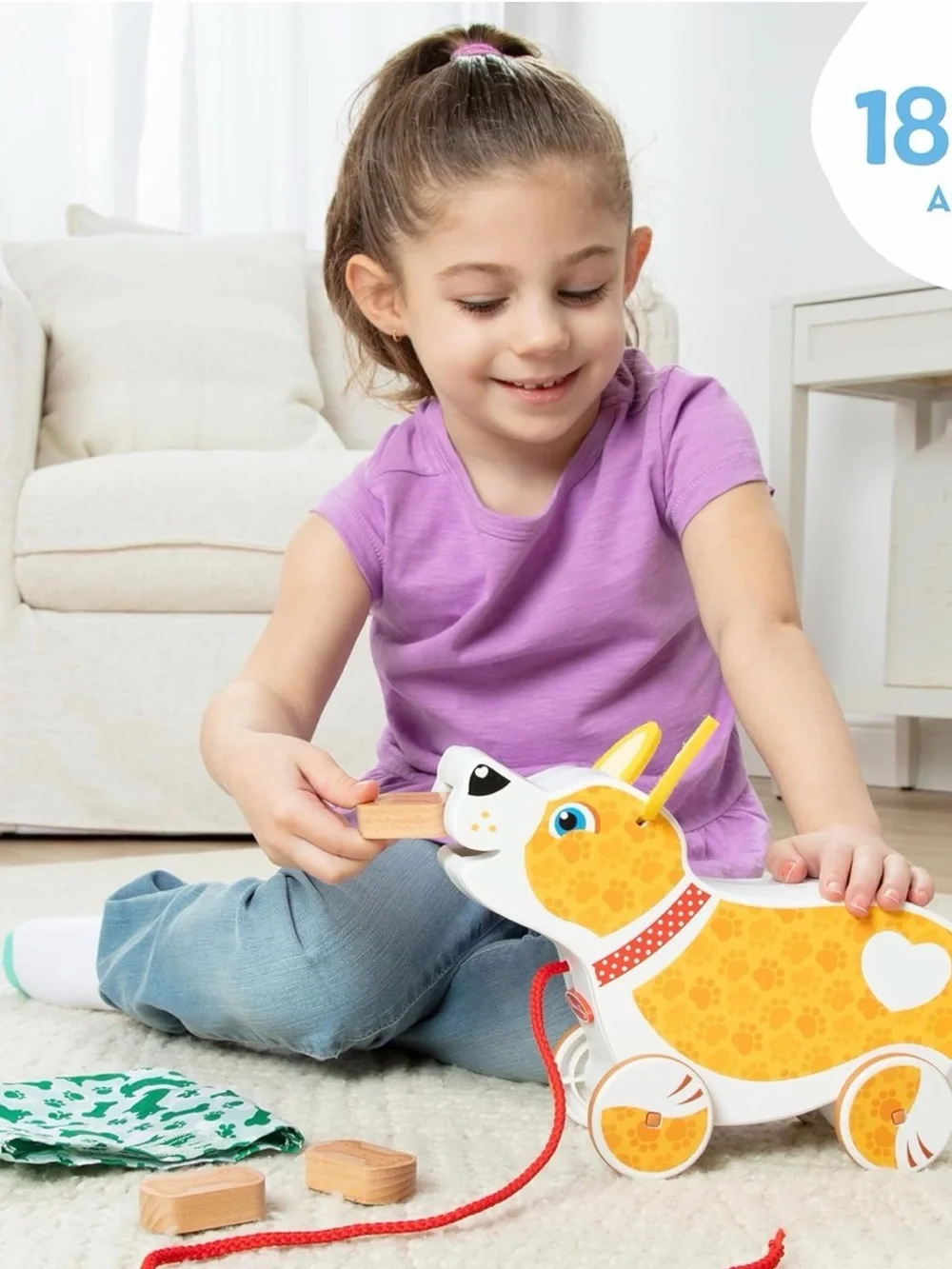 Melissa & Doug Feed, Walk & Poo Pup Wooden Preschool Pull Toy Ages 18m +
